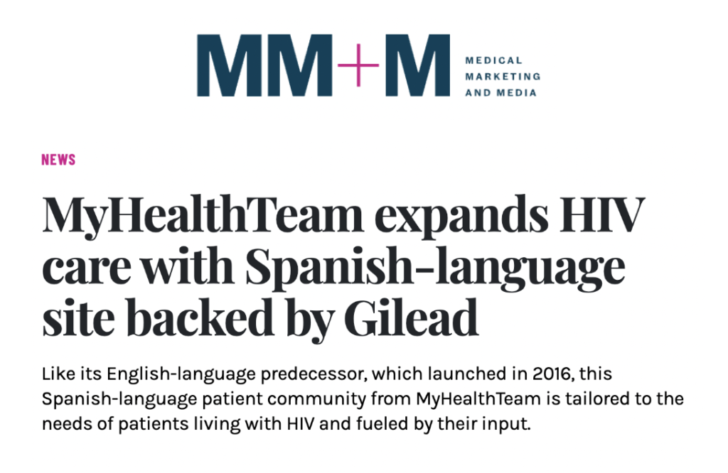 ‘MyHealthTeam Expands HIV Care With Spanish-Language Site Backed by Gilead’ as reported by MM+M